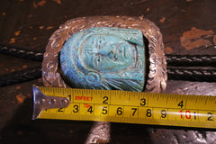 Silver and Turquoise Bolo Tie with Carved Indian Chief Slide