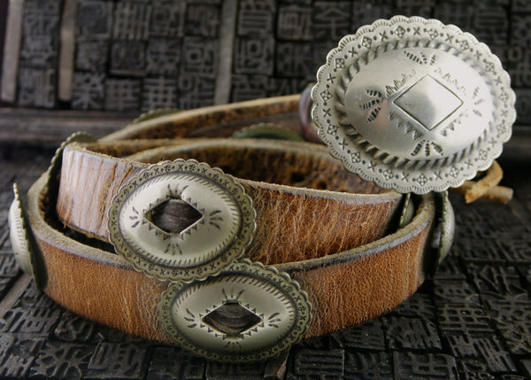 Southwestern Silver and Leather Children's Concha Belt or Hatband