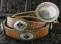 Southwestern Silver and Leather Children's Concha Belt or Hatband
