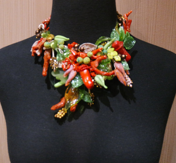 One of a Kind Venetian Glass, Coral, and Bead Necklace