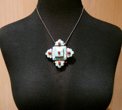 Tribal Gypsy Silver Pendant with Turquoise and Coral