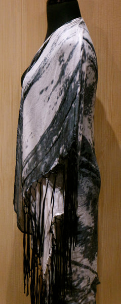 Elizabeth Gillett Abstract Wave Fringed Shawl/Scarf