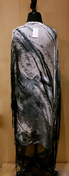 Elizabeth Gillett Abstract Wave Fringed Shawl/Scarf