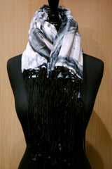 Elizabeth Gillett Abstract Wave Fringed Shawl/Scarf