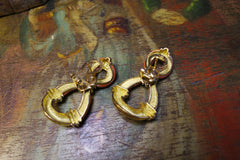 Estate 18K Yellow Gold, Coral and Diamond Doorknocker Earrings