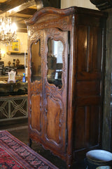Antique French Armoire with Carved Bonnet and Glass Doors