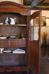 Antique French Armoire with Carved Bonnet and Glass Doors