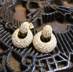 Estate 18K Yellow Gold and Brilliant Cut Diamond Pave Door-knocker Earrings
