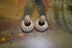 Estate 18K Yellow Gold and Brilliant Cut Diamond Pave Door-knocker Earrings
