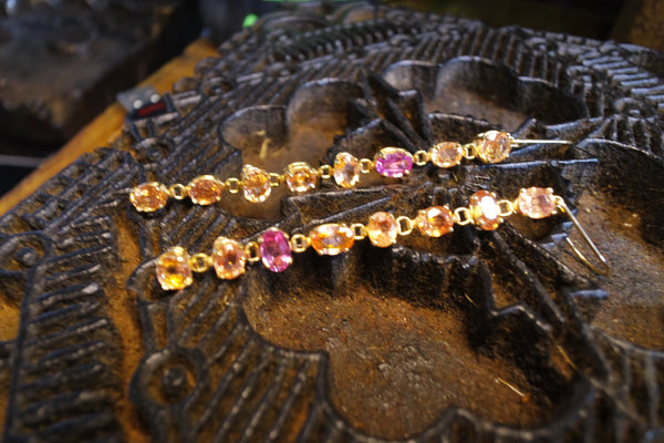 CHURCHILL Private Label Orange and Pink Sapphire Drop Earrings in 18K Yellow Gold