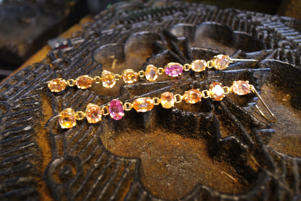 CHURCHILL Private Label Orange and Pink Sapphire Drop Earrings in 18K Yellow Gold
