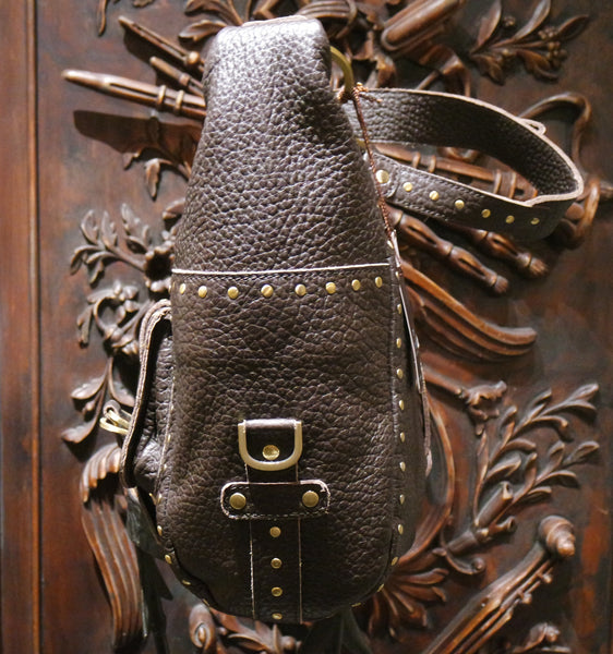 Rafe Studded Leather Purse in Dark Brown