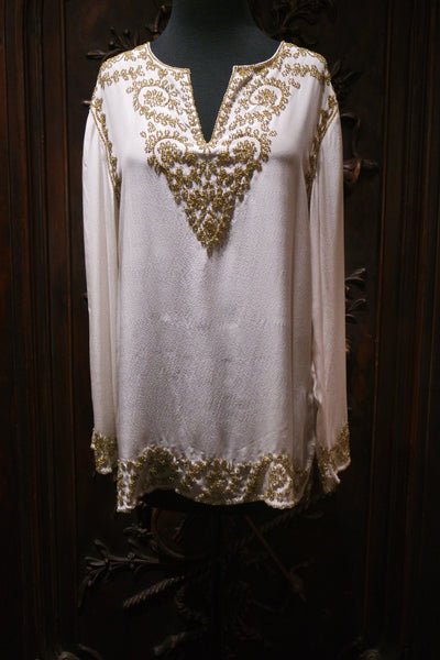 Adrienne Landau Silk Tunic with Gold Embellishment