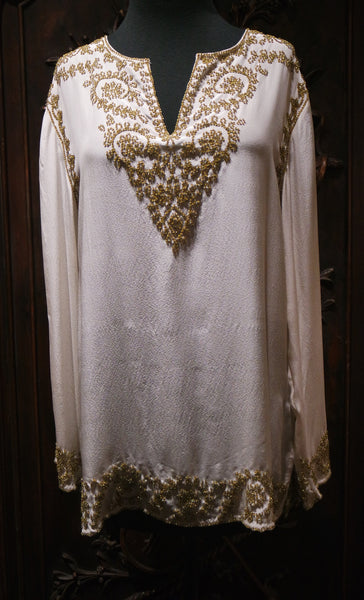 Adrienne Landau Silk Tunic with Gold Embellishment