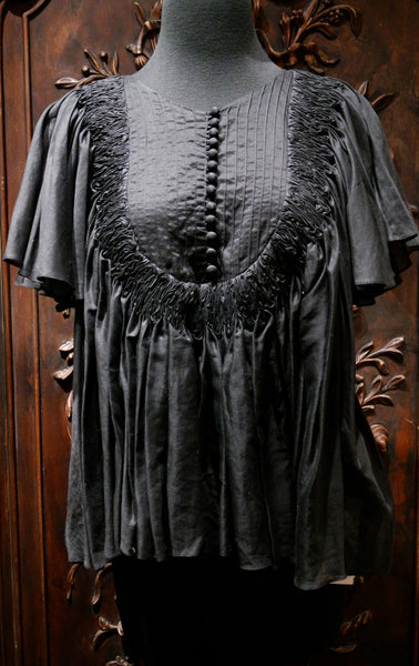 Grey Smock Top with Bell Sleeves in Black
