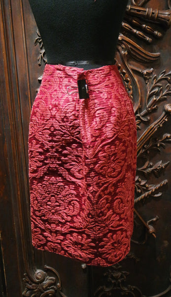 Quadrille Silk Damask Straight Skirt