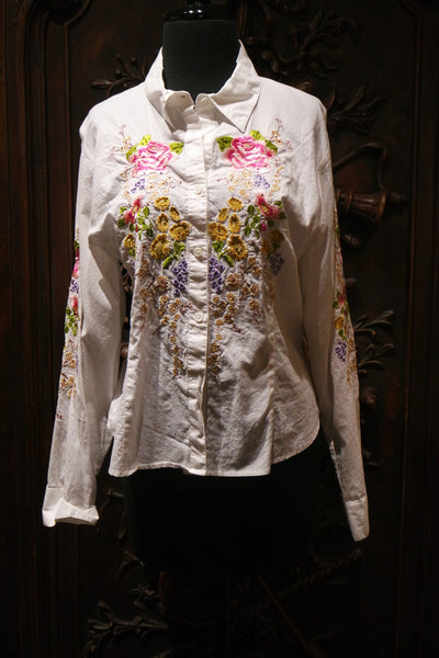 And Cake White Shirt with Floral Embroidery