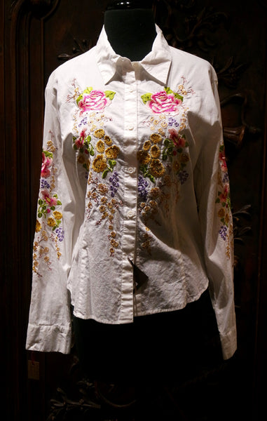 And Cake White Shirt with Floral Embroidery