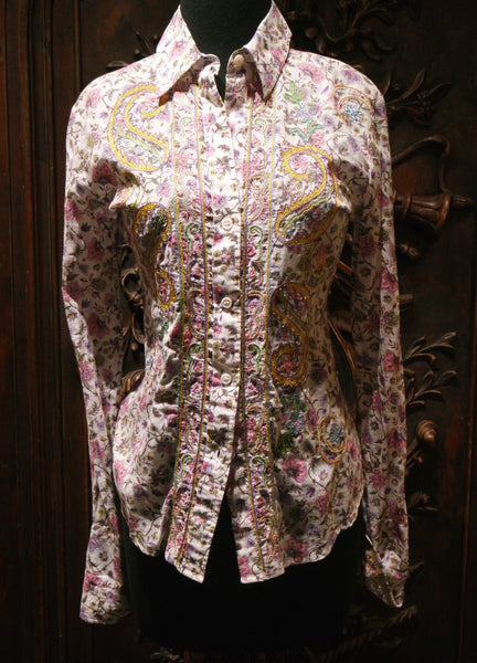 And Cake Pink Floral Shirt with Paisley Embroidery