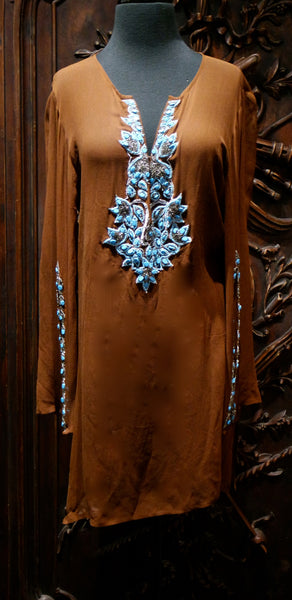 INCA - Brown Cover Up with Turquoise Beading