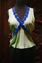 Tanja Pignatelli Green Cami Shirt with Blue Beaded Neckline