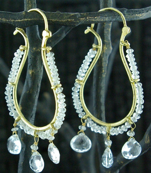 Sonya Ooten 14 K YG Earrings with Faceted Moonstone Rondeles and Briolette Drops