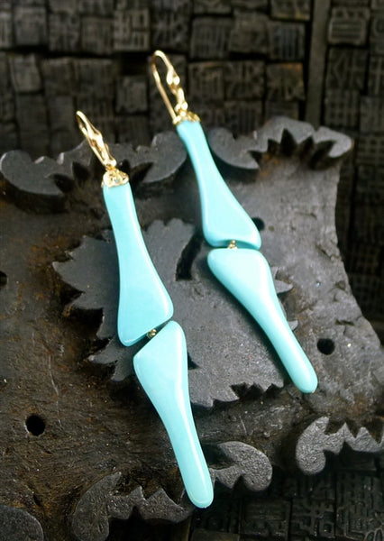 Lucifer Vir Honestus 18K Gold and Turquoise "Bones" Drop Earrings