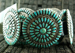 Old Pawn Navajo Silver and Turquoise Concho Belt