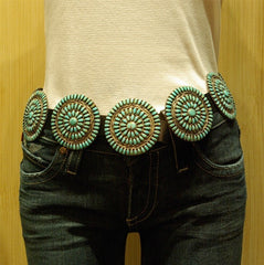 Old Pawn Navajo Silver and Turquoise Concho Belt