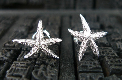 Umlaut 18K White Gold & Diamond Starfish Earrings