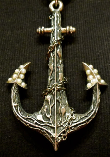 Ugo Cacciatore Sterling Silver, Pearl, and Red Tourmaline Anchor Necklace