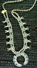 Zuni Sterling and Turquoise Squash Blossom Necklace