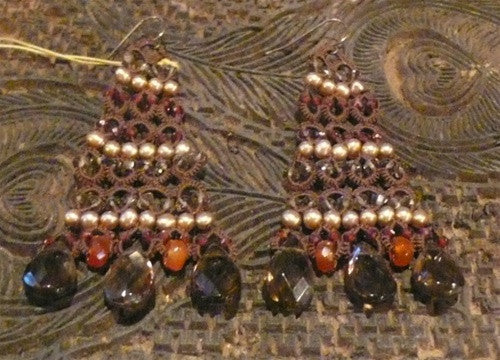 Danielle Jossie Welmond Brown Woven Earrings with Pearls and Smoky Topaz