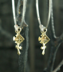 Mizuki 14K Yellow Gold and Sterling Hoops with Baby Charms