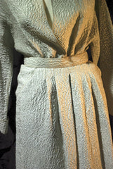 Vintage Geoffrey Beene Pewter Crinkled Silk Skirt and Top Set