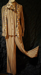 Vintage Bill Blass 4 Piece Silk Cocktail Suit with Palazzo Pants, Blouse, and Sash