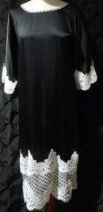 Vintage Geoffrey Beene Silk Charmeuse  Chemise Dress with Lace Edging on Hem and Sleeves